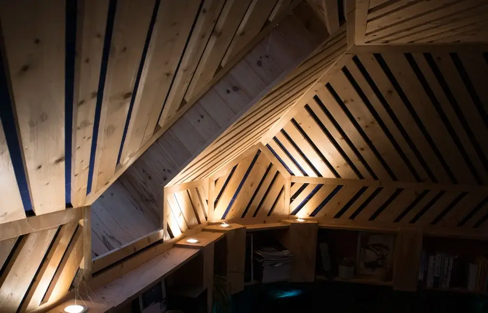 wooden slatted internal roof